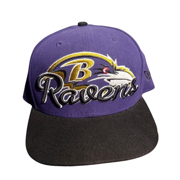 New Era Other - New Era Baltimore Ravens Big Logo Script Down 59FIFTY Fitted Hat Cap Sz 7 1/8